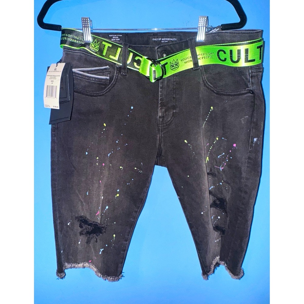 Cult of Individuality Rocker Mens Black Paint Jean Shorts 32 NWT 622A5-SR07F